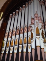 The Olde North Chapel's original organ pipes, lovingly restored and hand painted.