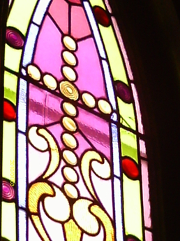 The Olde North Chapel original stained glass window, Indiana wedding chapel venue window