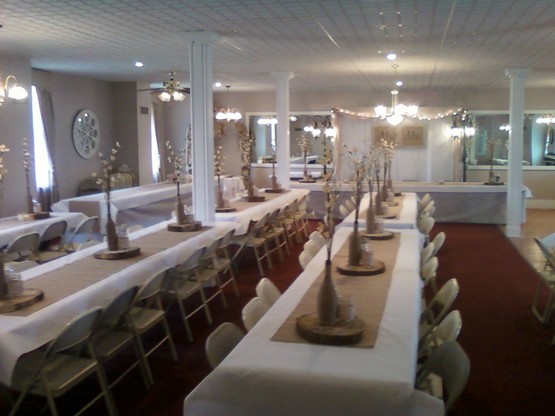 The Olde North Wedding Chapel's Banquet Room, Richmond, Indiana.  Decorated for a Summer wedding.  Lemonade and Barbeque