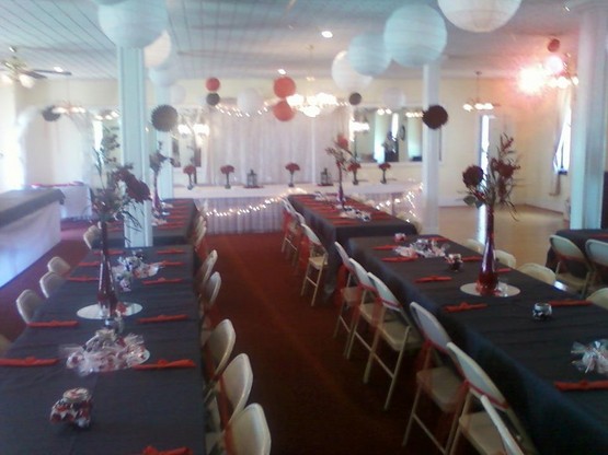 The banquet room of the historical wedding chapel in Richmond, Indiana.  The Olde North Chapel.